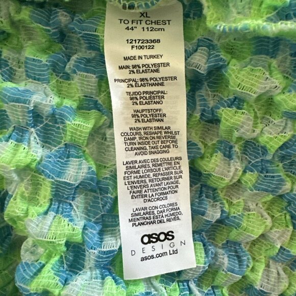 ASOS Men’s XL Puckered Texture Crinkly Long Sleeve Top Lime Green Y2K Checker - Picture 11 of 12